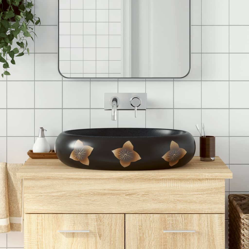 Håndvask Til Bordplade 59x40x15 Cm Oval Keramik Sort Og Blå - Vidaxl