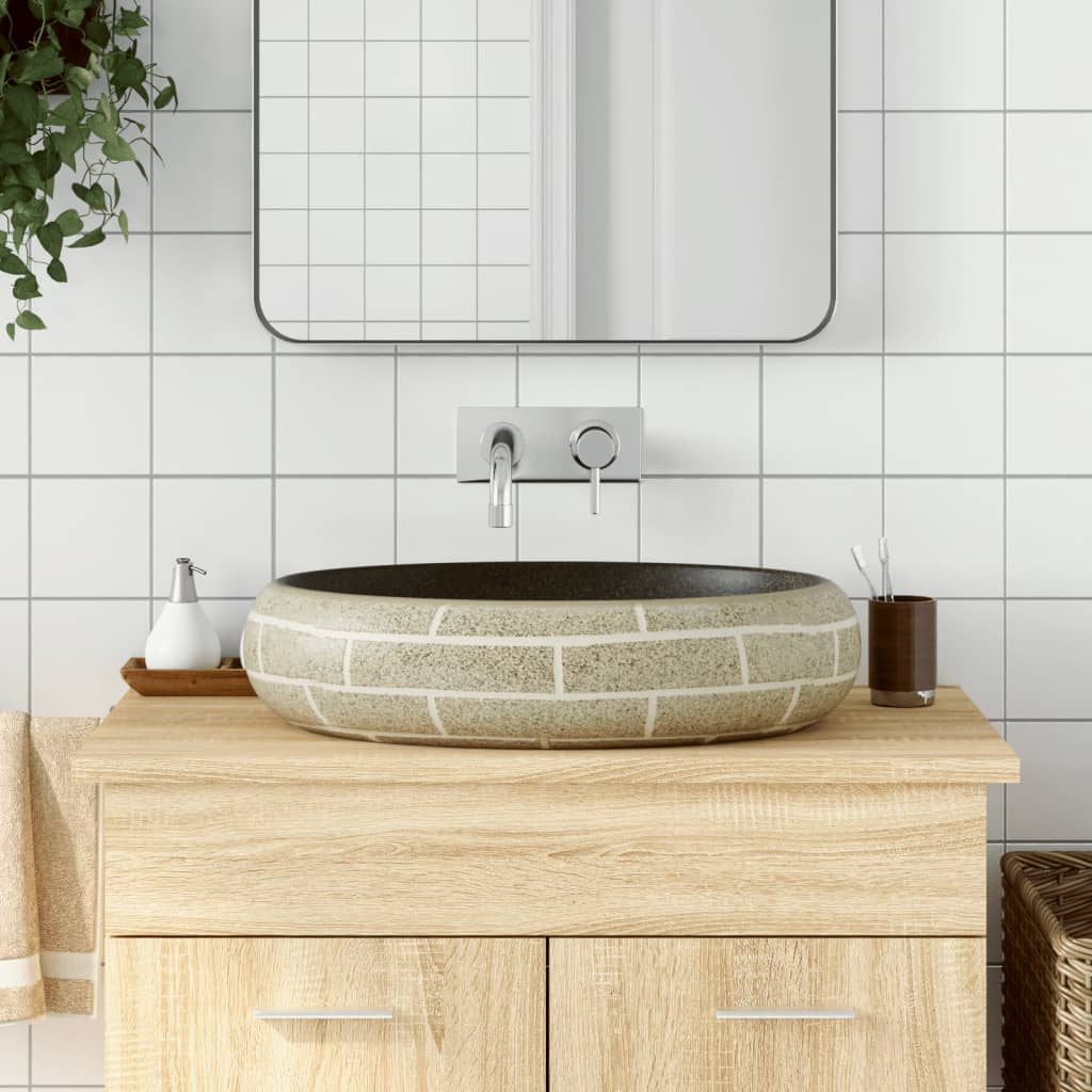Håndvask Til Bordplade 59x40x15 Cm Oval Keramik Flerfarvet - Vidaxl