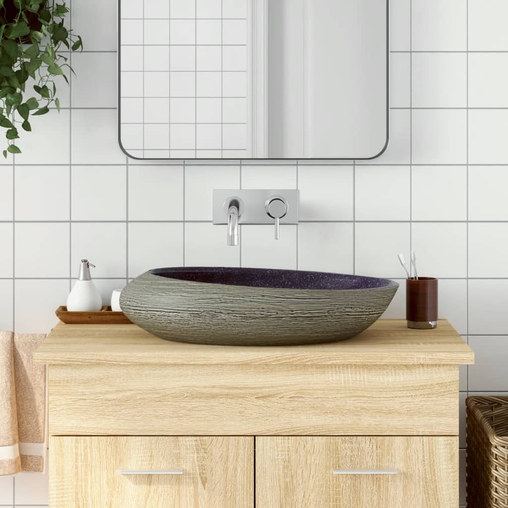 Håndvask Til Bordplade 59x40x14 Cm Oval Keramik Lilla Og Grå - Vidaxl