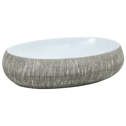 håndvask til bordplade 59x40x15 cm oval keramik grå og blå