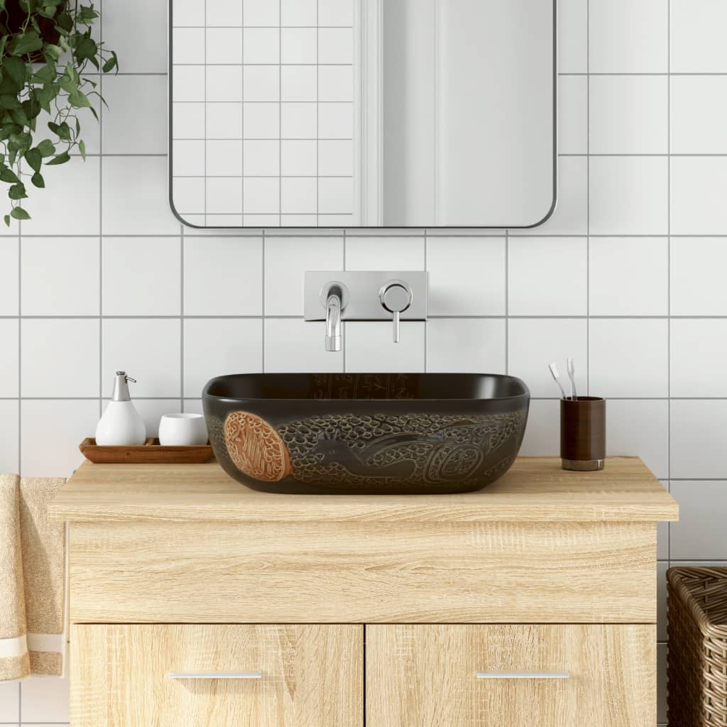 Håndvask Til Bord 48x37,5x13,5 Cm Rektangulær Keramik Sort - Vidaxl