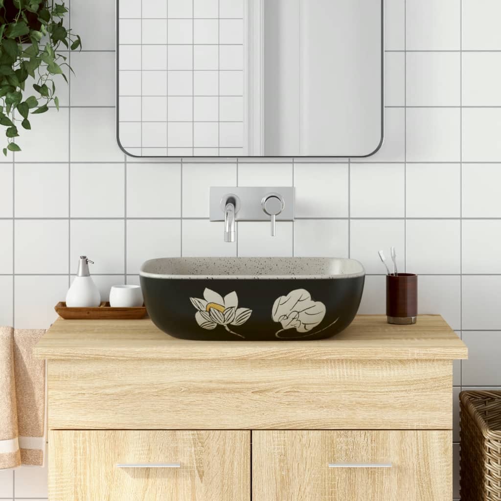 Håndvask Til Bord 48x37,5x13,5 Cm Rektangulær Keramik Grå Sort - Vidaxl