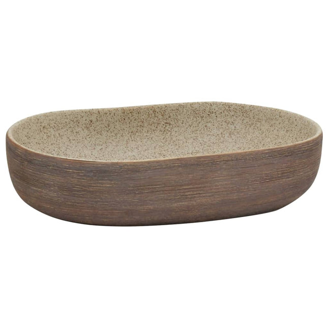 håndvask til bordplade 59x40x14 cm oval keramik sand og brun