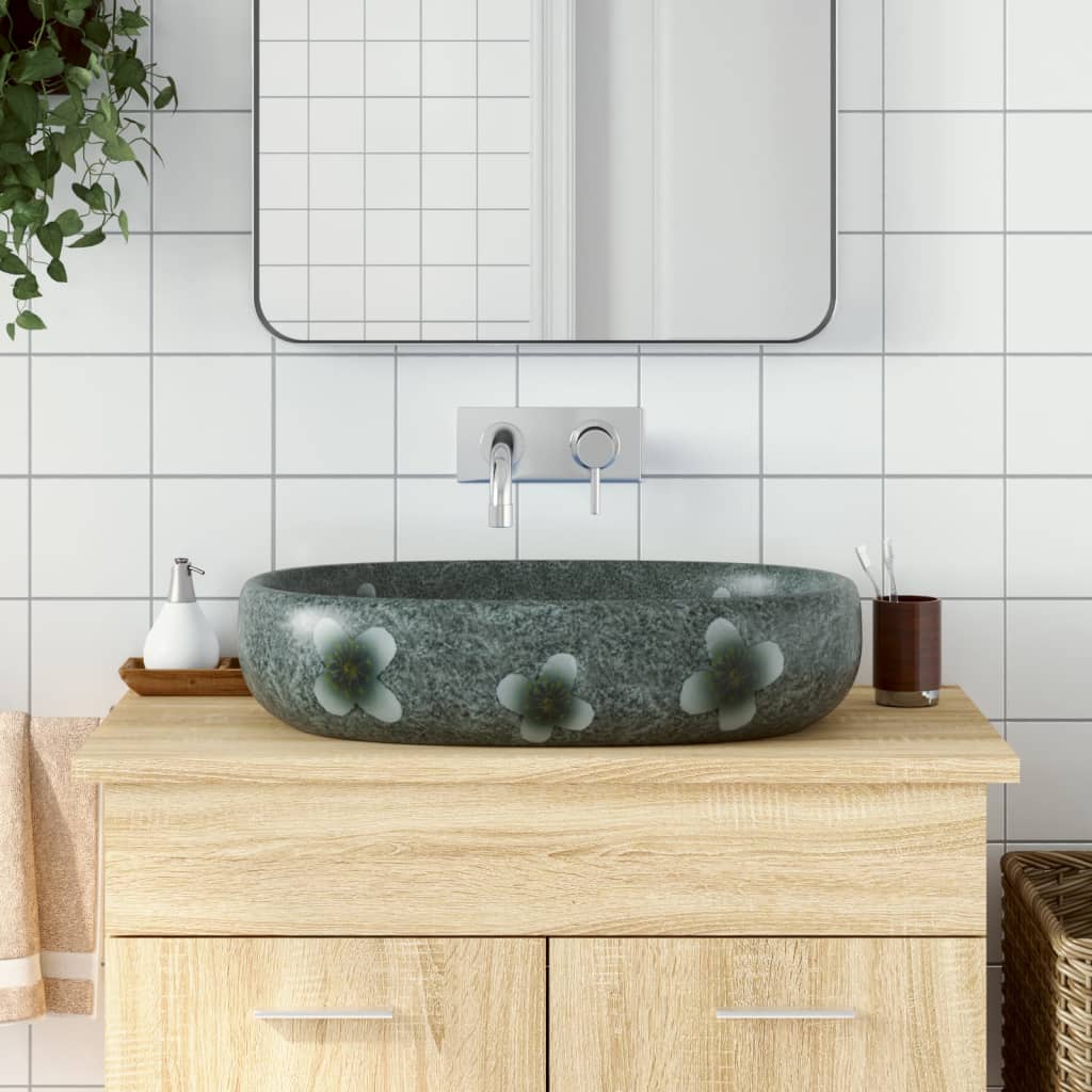 Håndvask Til Bordplade 59x40x14 Cm Oval Keramik Blå - Vidaxl
