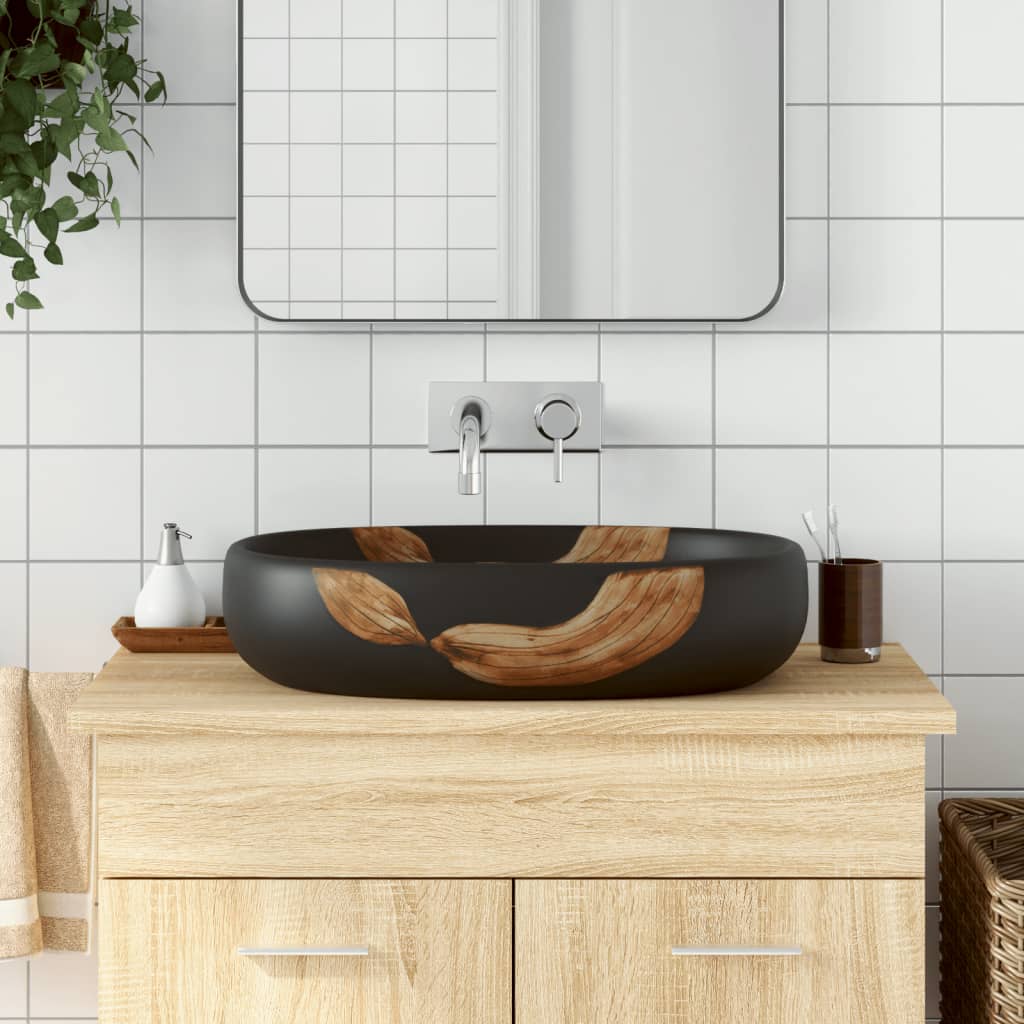 Håndvask Til Bordplade 59x40x14 Cm Oval Keramik Sort - Vidaxl