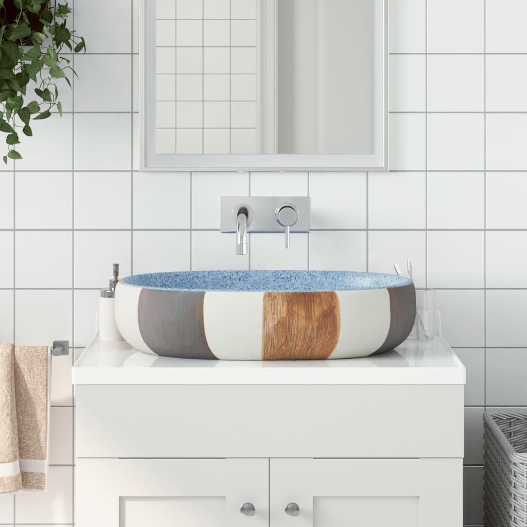 Håndvask Til Bordplade 59x40x14 Cm Oval Keramik Flerfarvet - Vidaxl