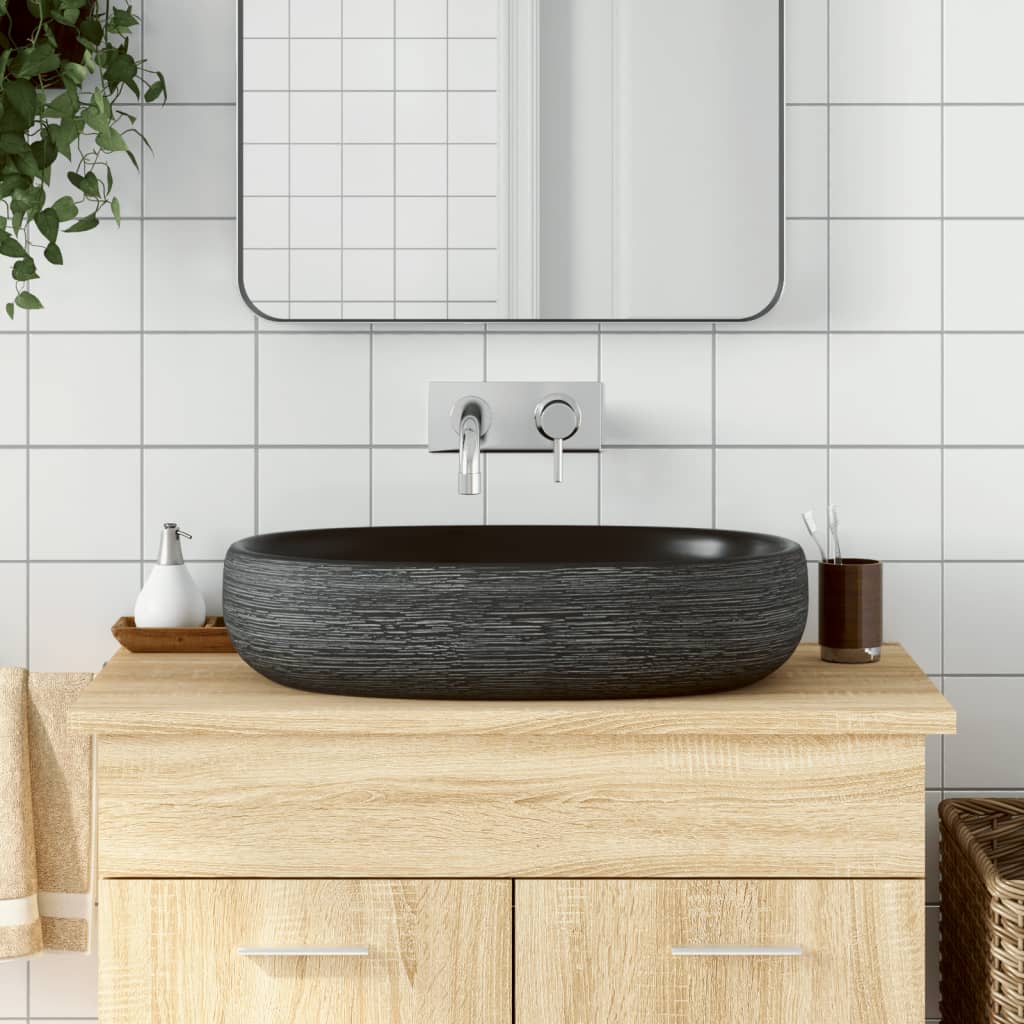 Håndvask Til Bordplade 59x40x15 Cm Oval Keramik Grå Og Sort - Vidaxl