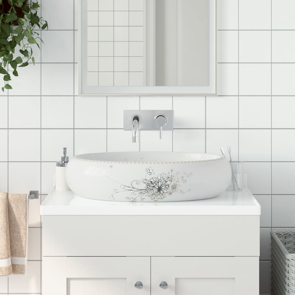 Håndvask Til Bordplade 59x40x15 Cm Oval Keramik Hvid - Vidaxl
