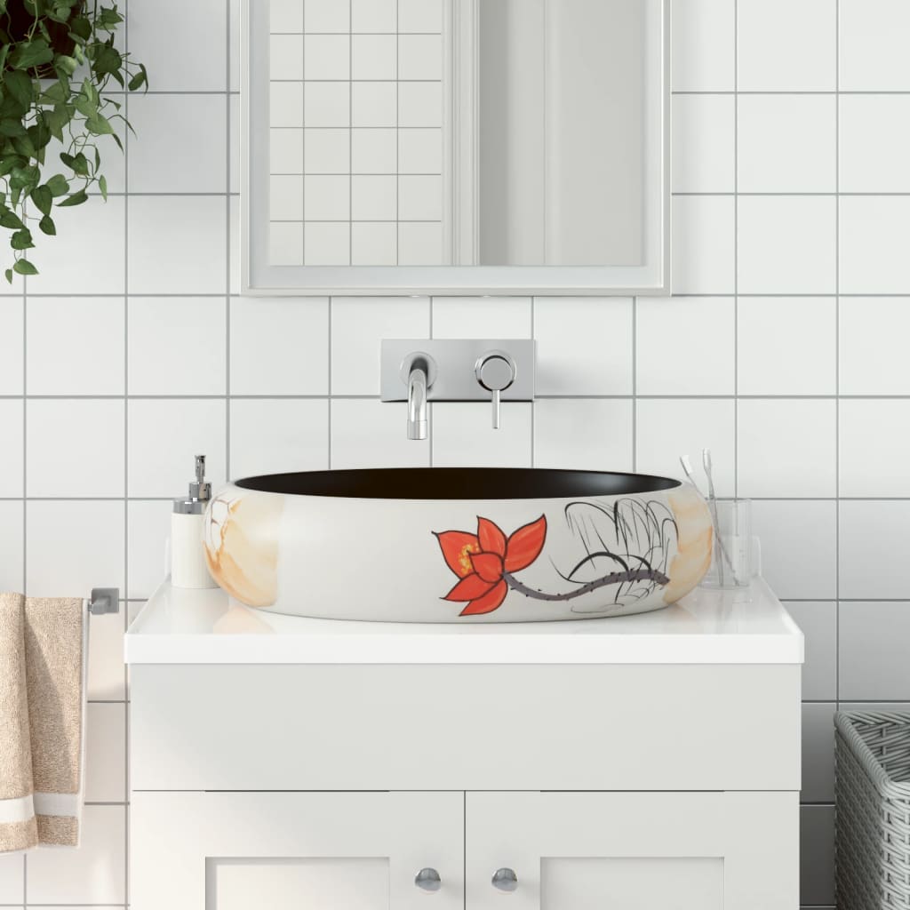 Håndvask Til Bordplade 59x40x15 Cm Oval Keramik Flerfarvet - Vidaxl