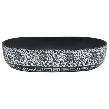 håndvask til bordplade 59x40x14 cm oval keramik sort og blå