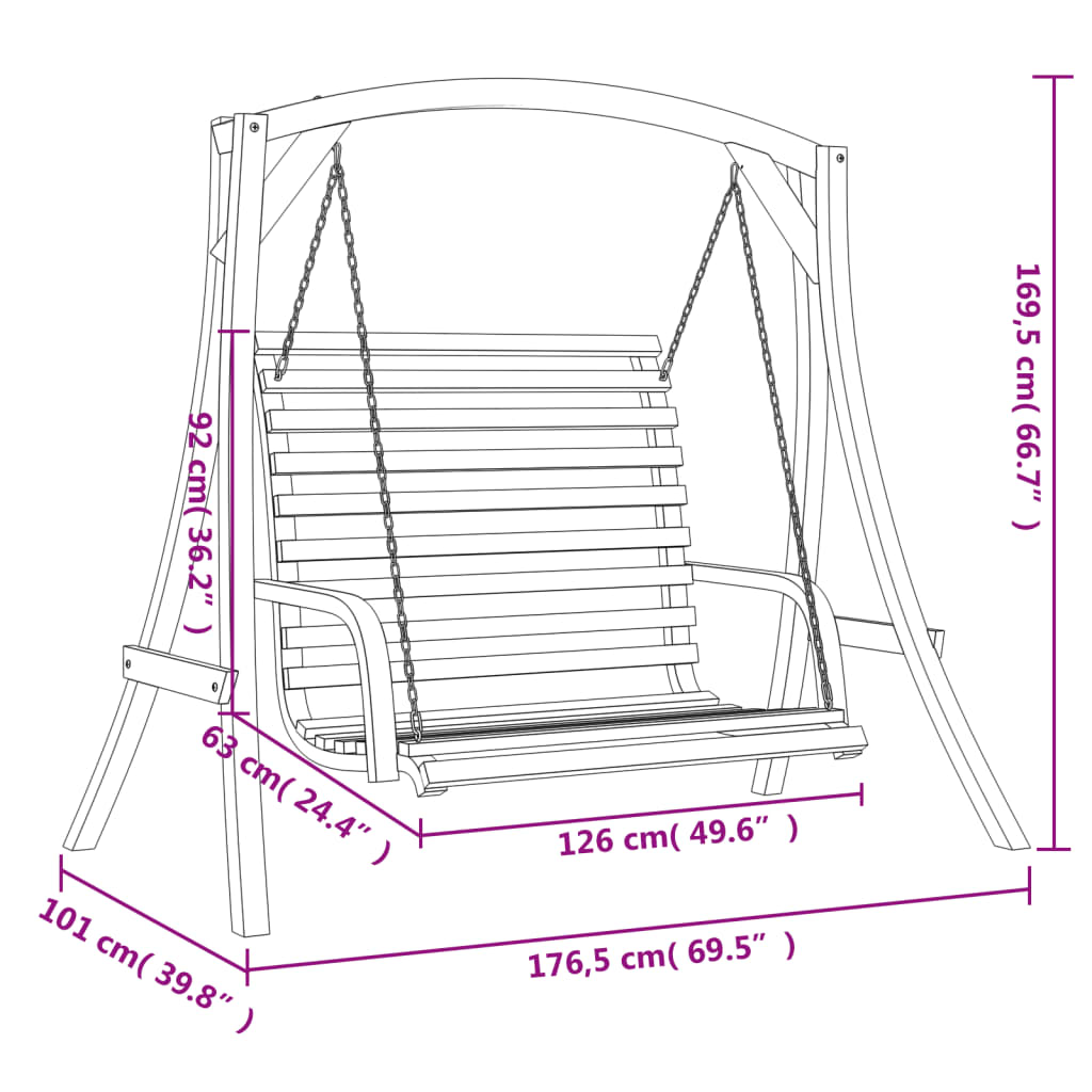 gyngebænk massivt grantræ med teakfinish