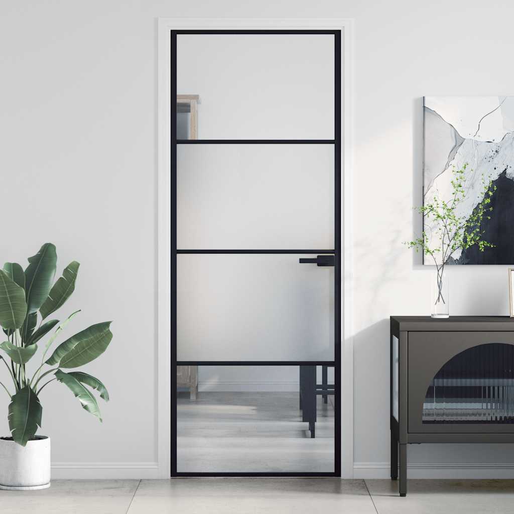 dør 76x201,5 cm hærdet glas og aluminium sort billede