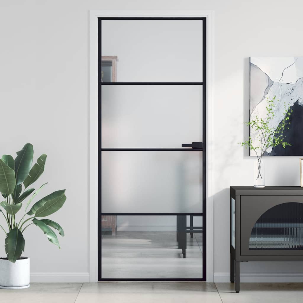 dør 83x201,5 cm hærdet glas og aluminium sort billede
