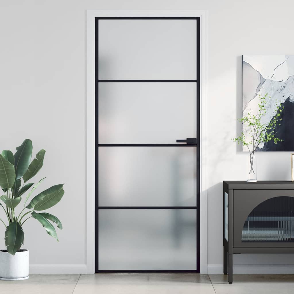 dør 83x201,5 cm hærdet glas og aluminium sort billede