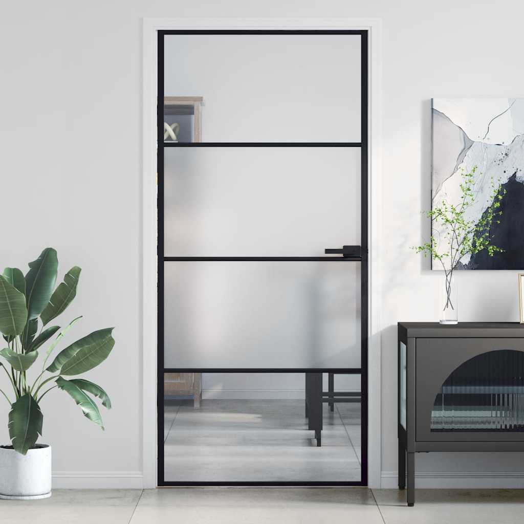 dør 93x201,5 cm hærdet glas og aluminium sort billede
