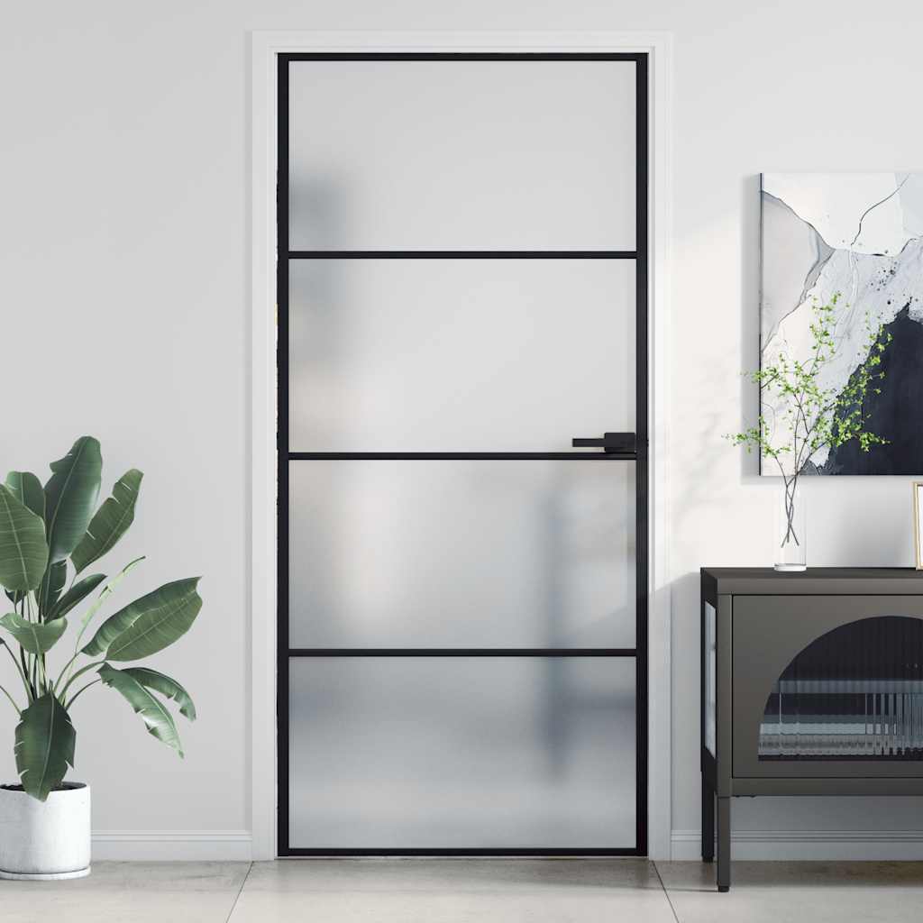 dør 93x201,5 cm hærdet glas og aluminium sort billede