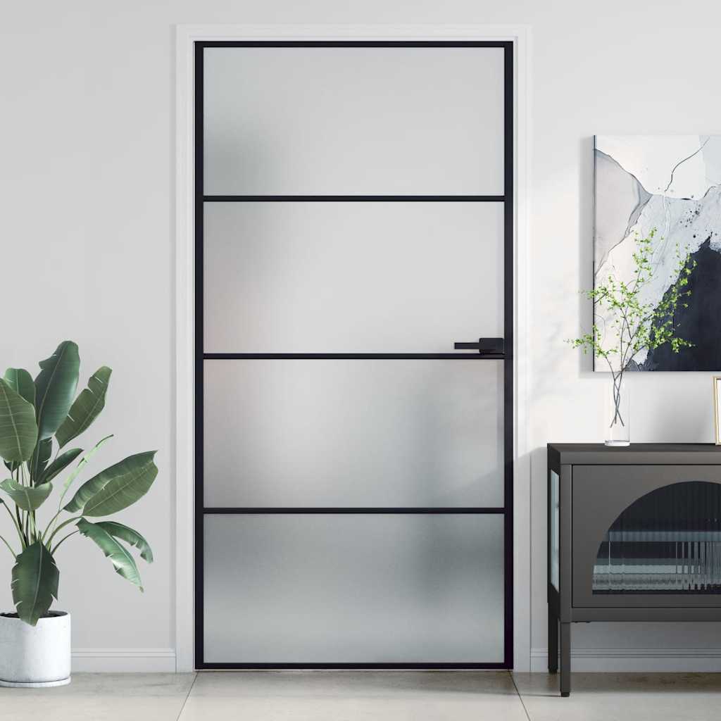 dør 102,5x201,5 cm hærdet glas og aluminium sort billede