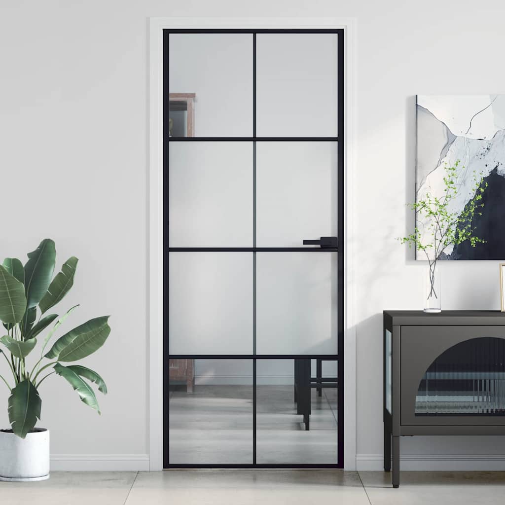 dør 83x201,5 cm hærdet glas og aluminium sort billede