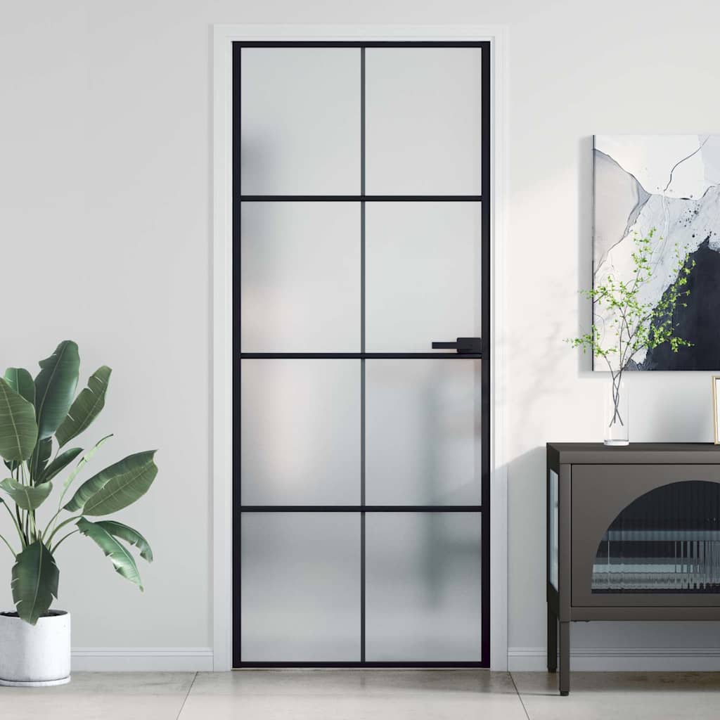 dør 83x201,5 cm hærdet glas og aluminium sort billede