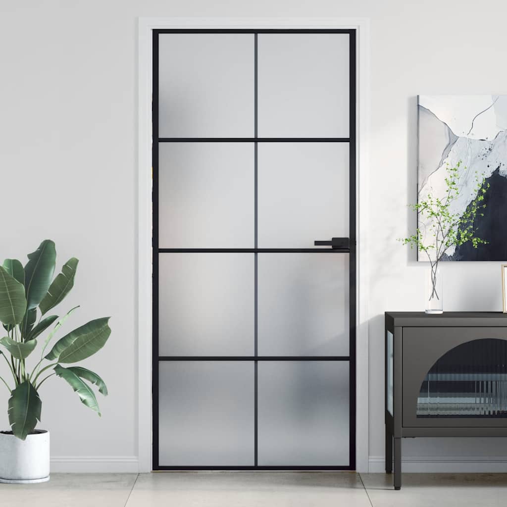 dør 93x201,5 cm hærdet glas og aluminium sort billede