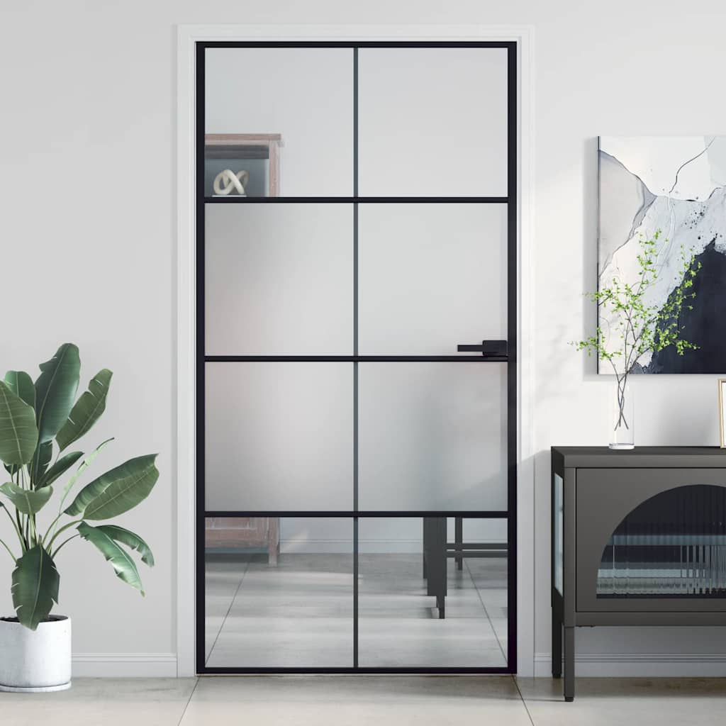 dør 102,5x201,5 cm hærdet glas og aluminium sort billede