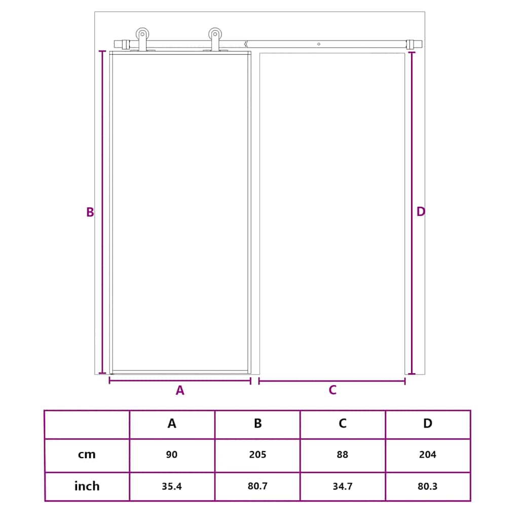 skydedør 90x205 cm matteret sikkerhedsglas og aluminium gylden