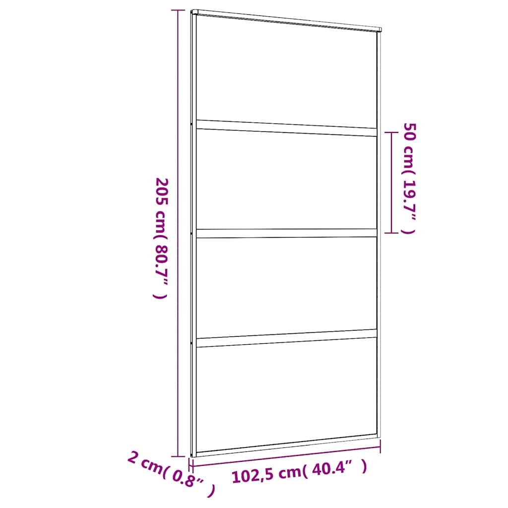 skydedør 102,5x205 cm matteret sikkerhedsglas aluminium gylden