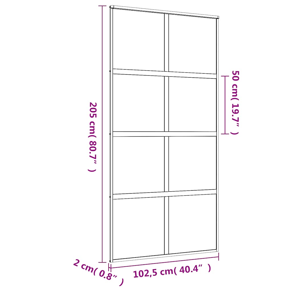 skydedør 102,5x205 cm matteret sikkerhedsglas aluminium gylden