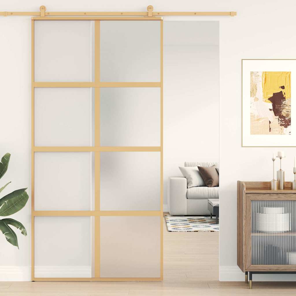 skydedør 102,5x205 cm matteret sikkerhedsglas aluminium gylden