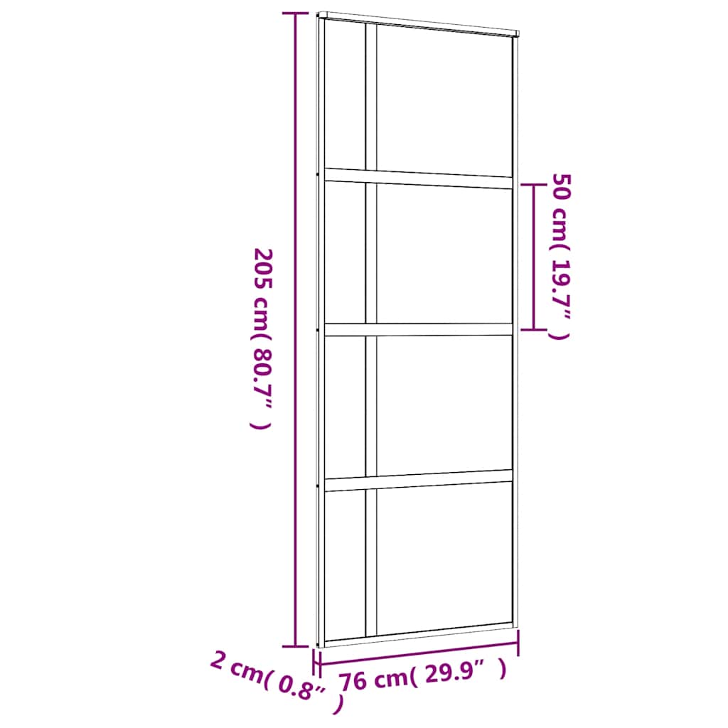 skydedør 76x205 cm matteret sikkerhedsglas og aluminium gylden