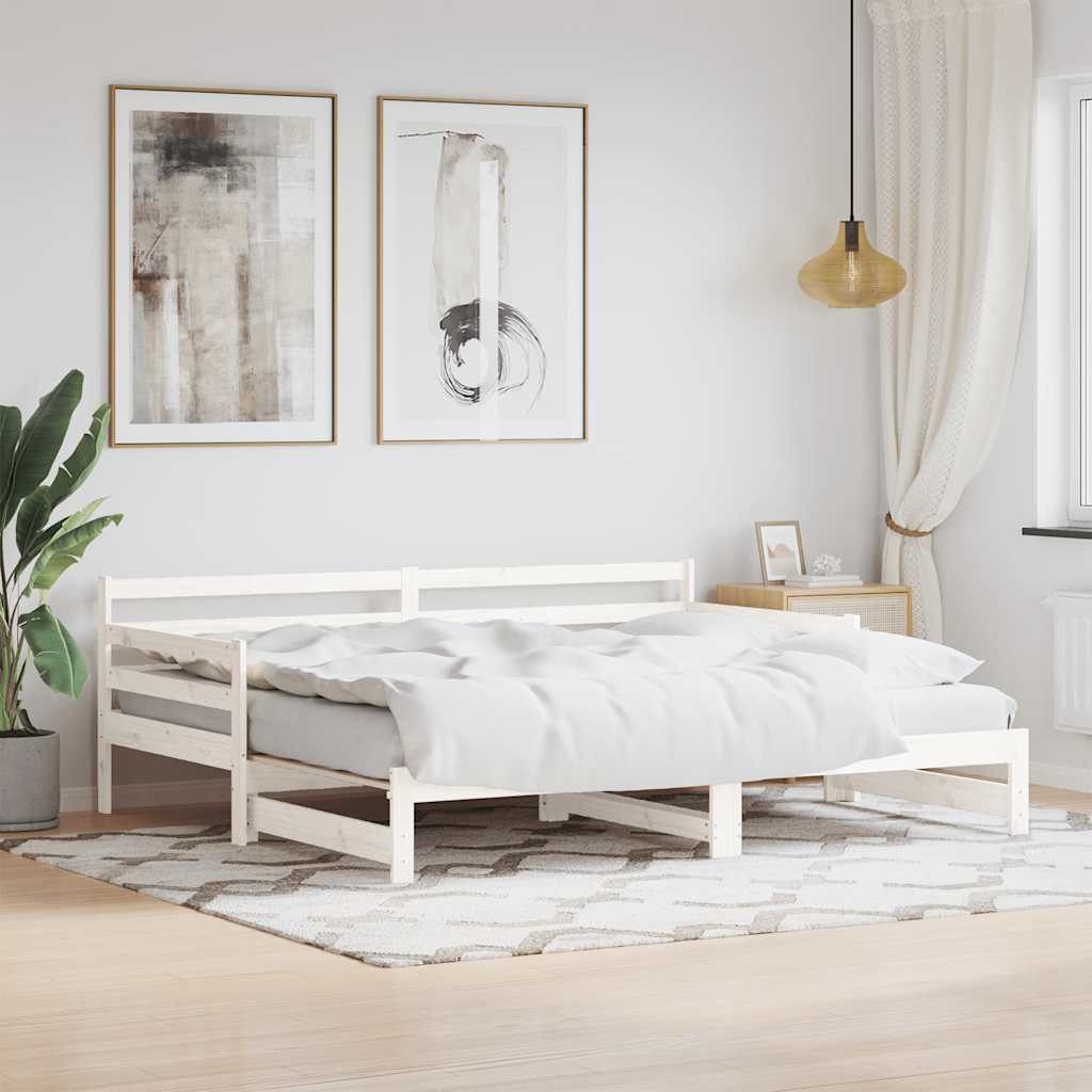 daybed med udtræk 90x190 cm massivt fyrretræ hvid billede