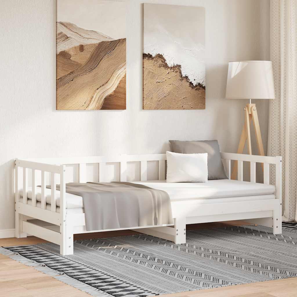daybed med udtræk 90x200 cm massivt fyrretræ hvid