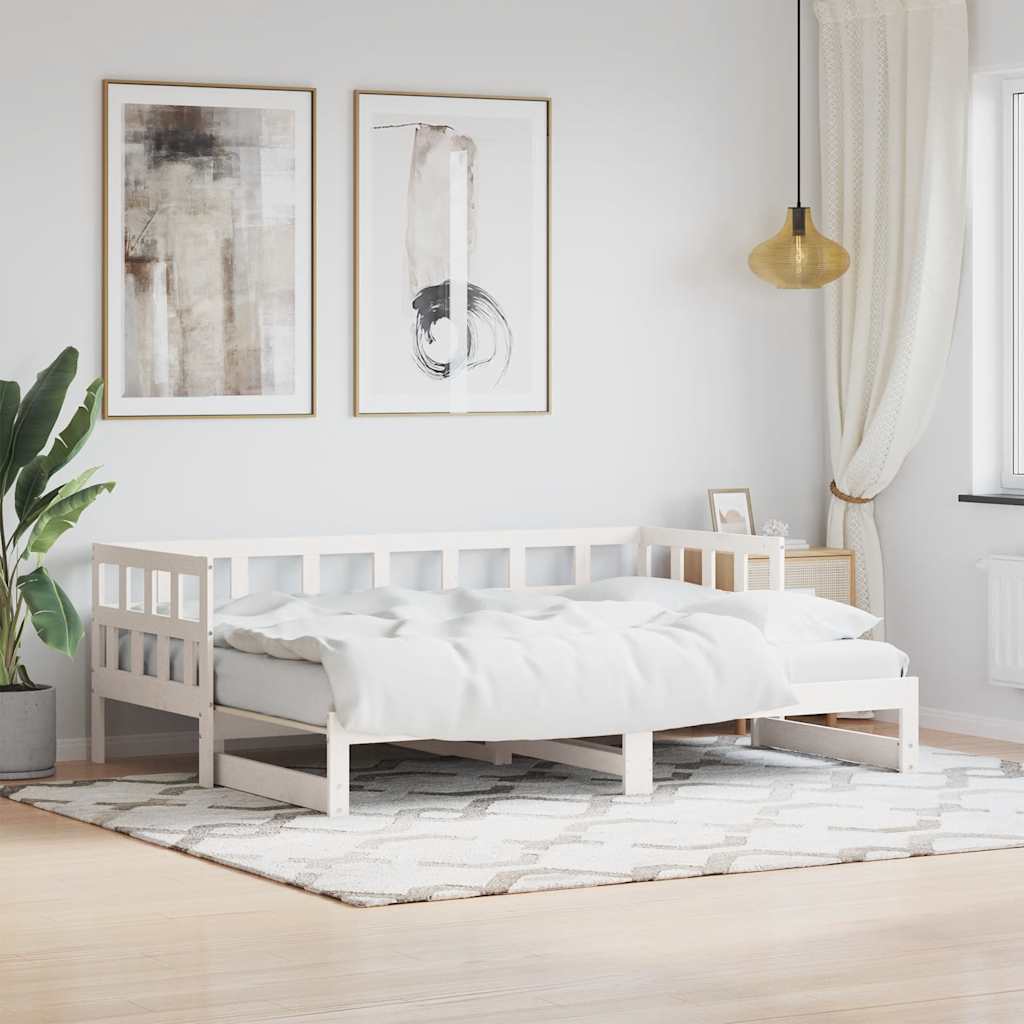 daybed med udtræk 90x190 cm massivt fyrretræ hvid billede