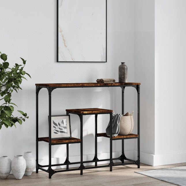 konsolbord 89,5x28x76 cm konstrueret træ røget sonoma-eg