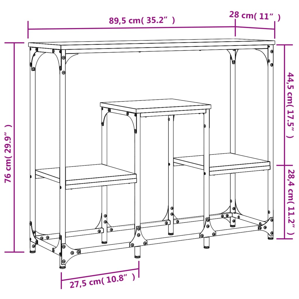 konsolbord 89,5x28x76 cm konstrueret træ grå sonoma-eg