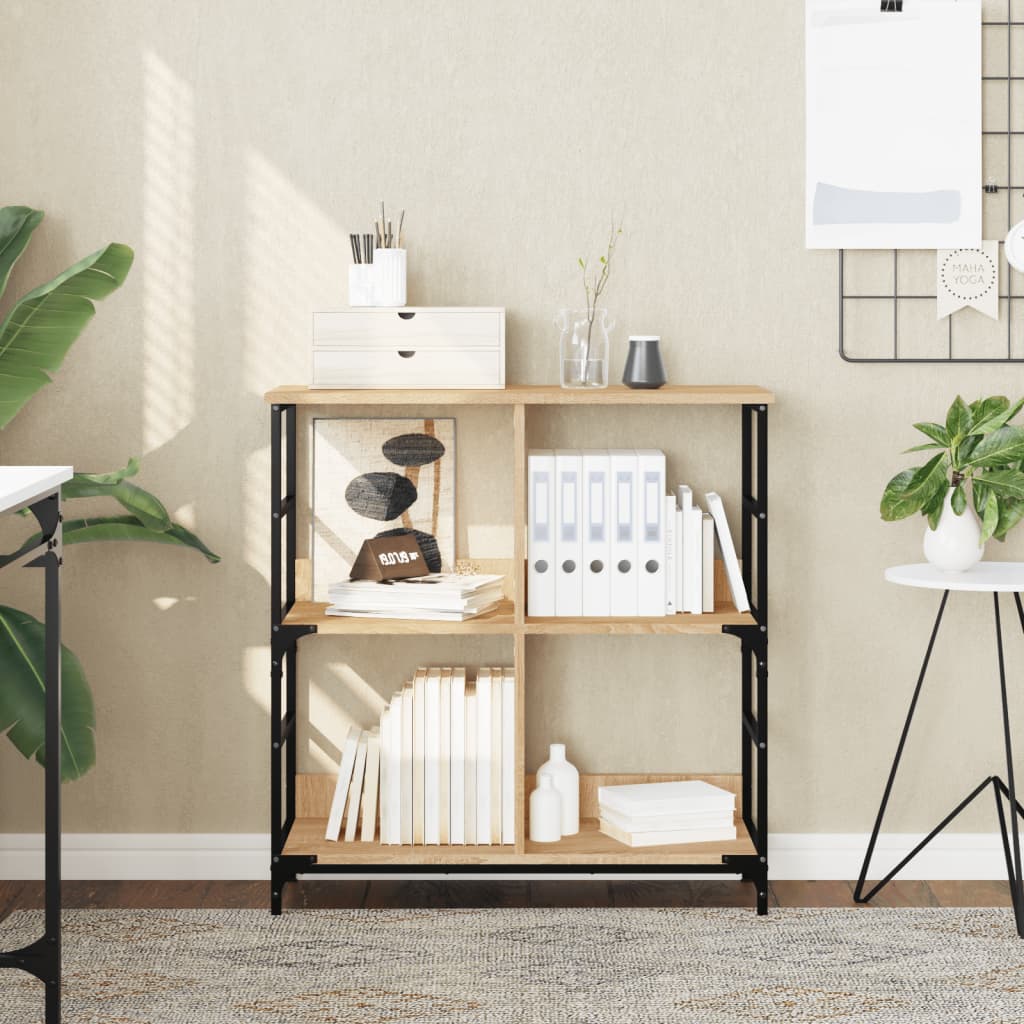Bogreol i industriel stil - 78,5×33×82 cm, konstrueret træ i sonoma-eg