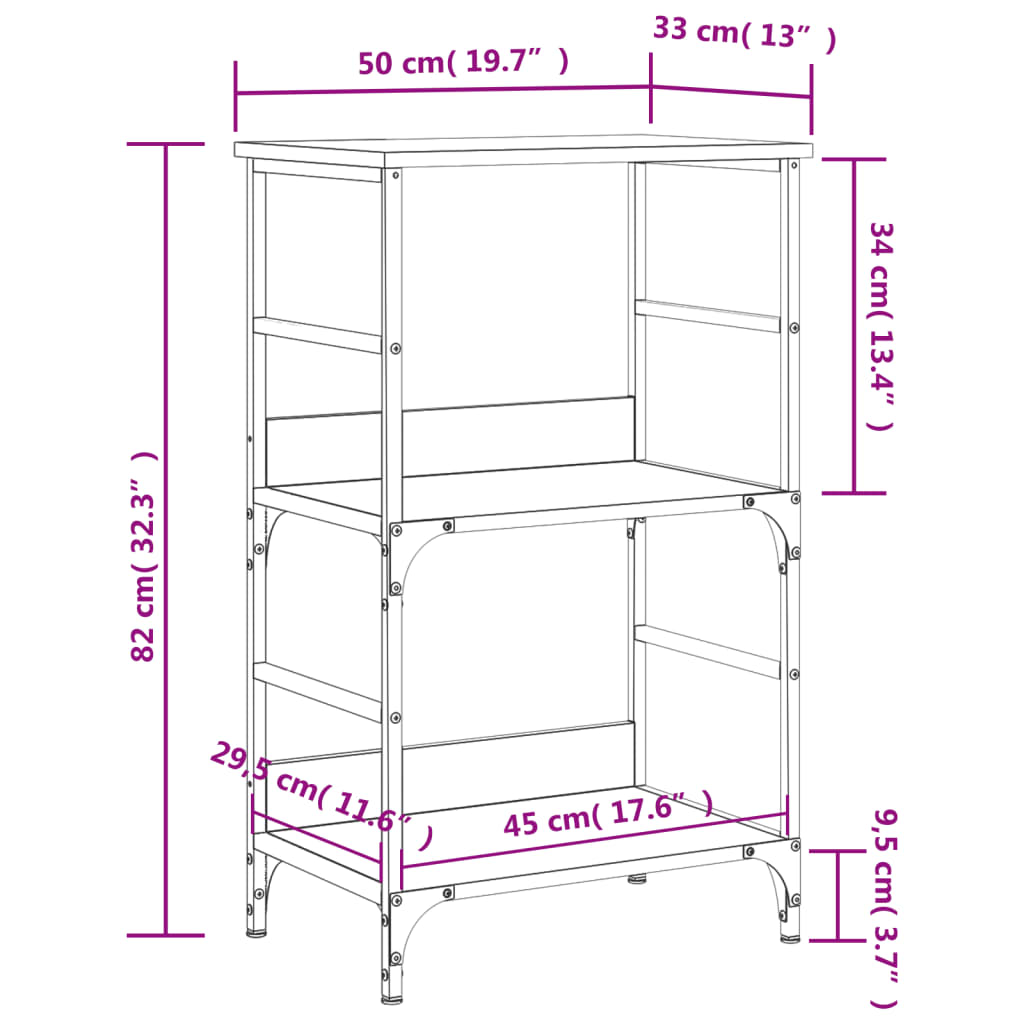 bogreol 50x33x82 cm konstrueret træ sonoma-eg