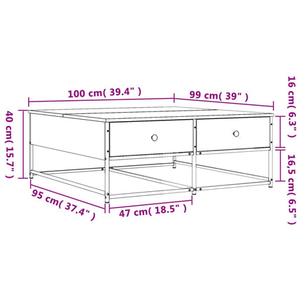 sofabord 100x99x40 cm konstrueret træ sort