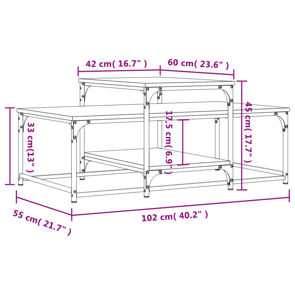 sofabord 102x60x45 cm konstrueret træ sonoma-eg