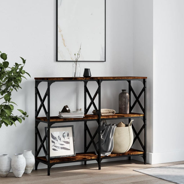 konsolbord 100x28x80,5 cm konstrueret træ røget egetræsfarve