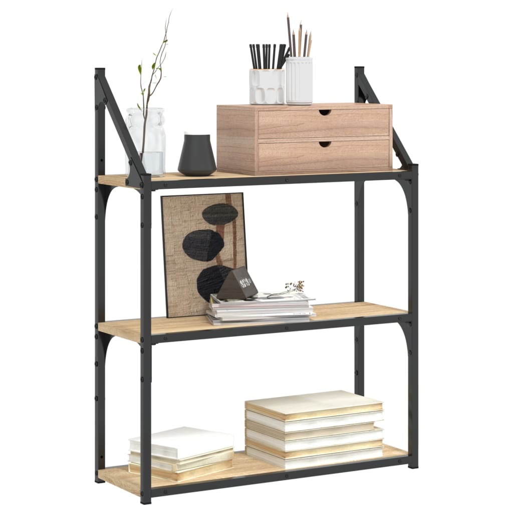 vægreol med 3 hylder 60x21x78,5 cm konstrueret træ sonoma-eg