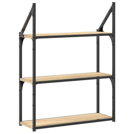 vægreol med 3 hylder 60x21x78,5 cm konstrueret træ sonoma-eg