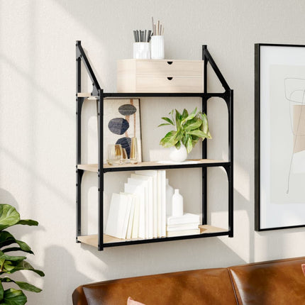 vægreol med 3 hylder 60x21x78,5 cm konstrueret træ sonoma-eg