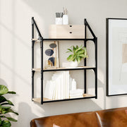 vægreol med 3 hylder 60x21x78,5 cm konstrueret træ sonoma-eg