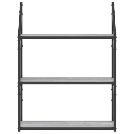 vægreol m. 3 hylder 60x21x78,5 cm konstrueret træ grå sonoma-eg
