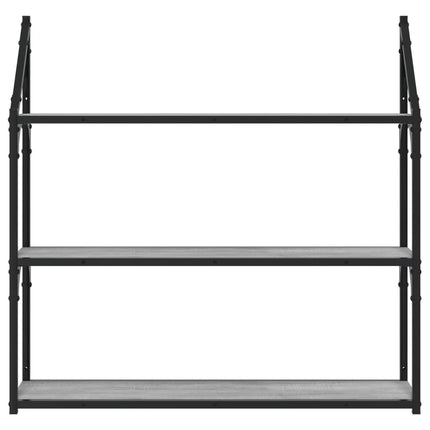 vægreol m. 3 hylder 80x21x78,5 cm konstrueret træ grå sonoma-eg