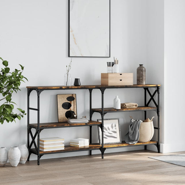 konsolbord 150x29x76,5 cm konstrueret træ røget egetræsfarve
