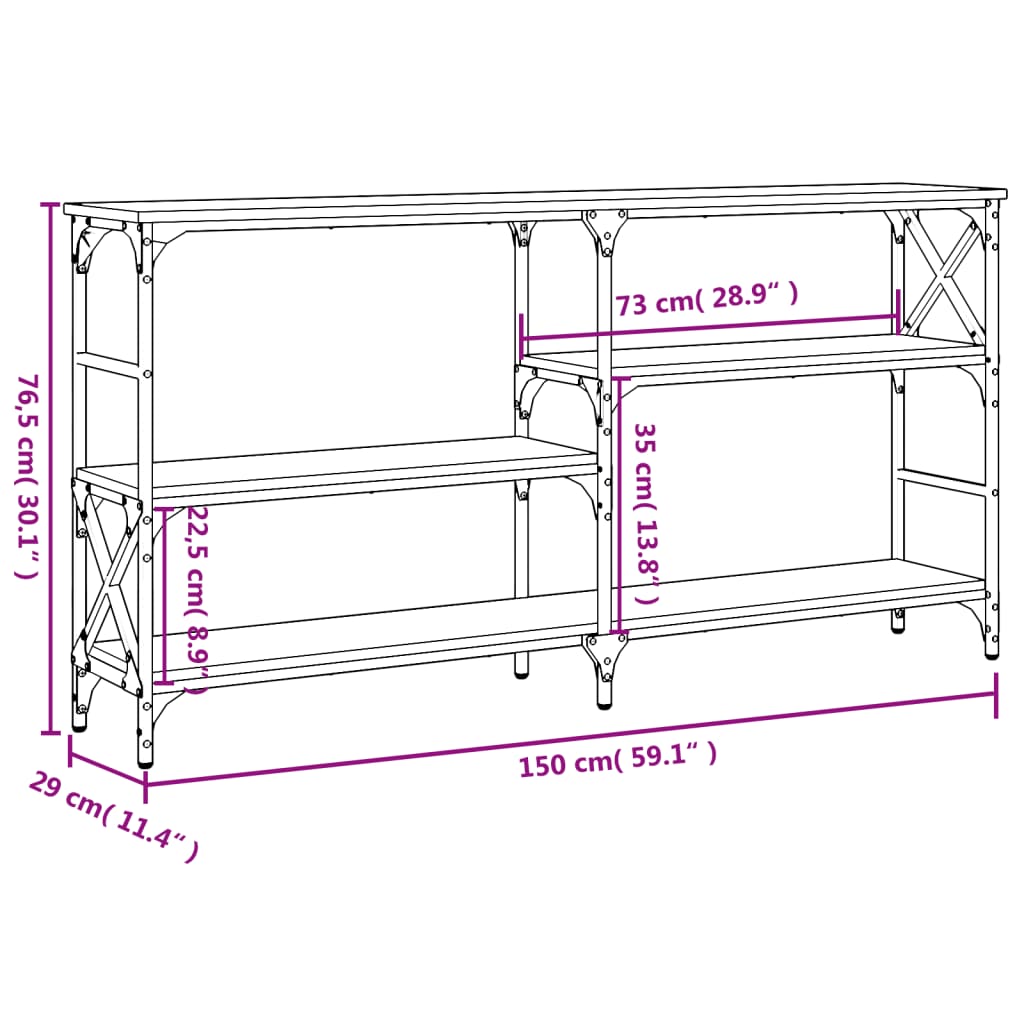 konsolbord 150x29x76,5 cm konstrueret træ grå sonoma-eg