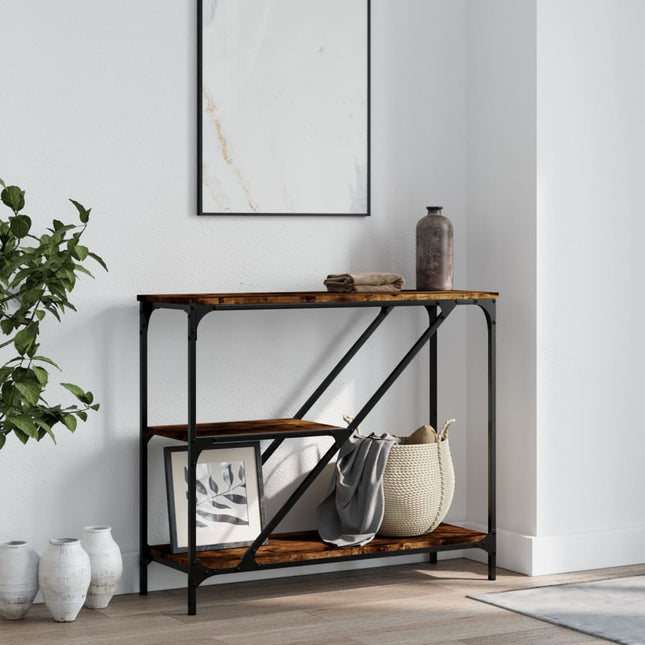 konsolbord 88,5x30x75 cm konstrueret træ røget sonoma-eg