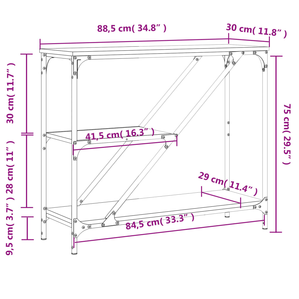 konsolbord 88,5x30x75 cm konstrueret træ grå sonoma-eg